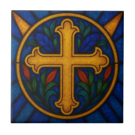 Azulejo de Cerâmica Cruz Cristã Dourada Vidro Colo