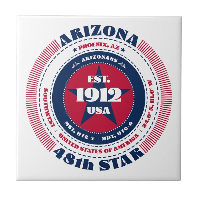 Azulejo de cerâmica de Arizona vermelha, branca e  (Frente)