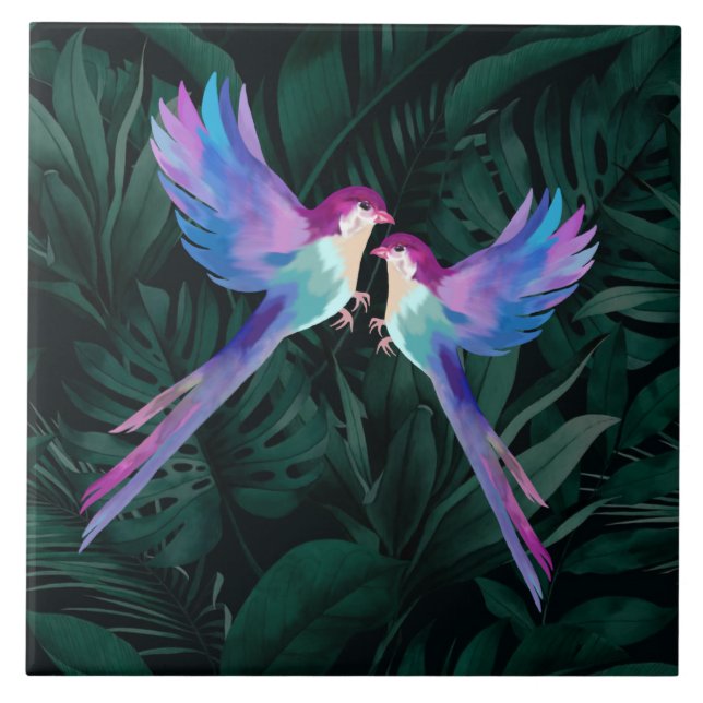 Azulejo de cerâmica de aves tropicais (Frente)