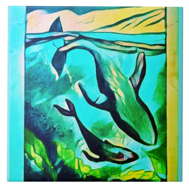 Azulejo de cerâmica de baleia moderna (Frente)