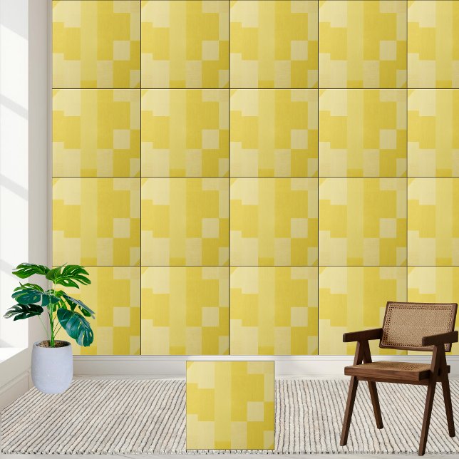 Azulejo de cerâmica de blocos amarelo geométrico (Geometric Yellow Blocks Pattern Ceramic Tile)