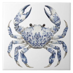 Azulejo de Cerâmica de Caranguejo Floral Azul