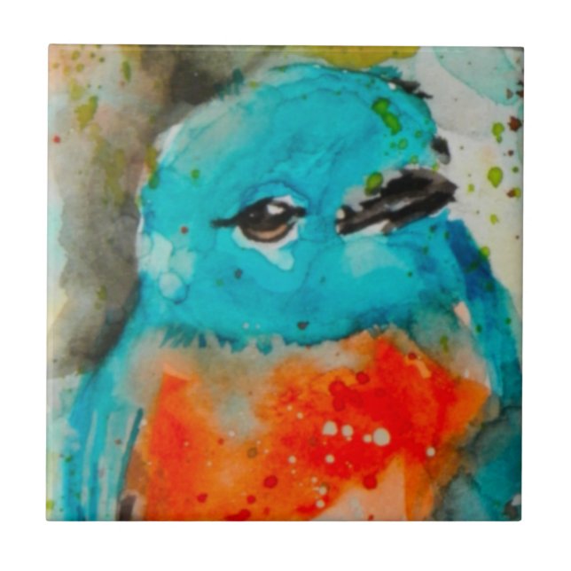 Azulejo de cerâmica de Cores Aquáticas de Aves Úni (Frente)