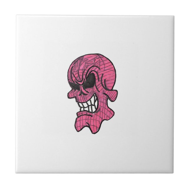 Azulejo de cerâmica de crânio rosa (Frente)