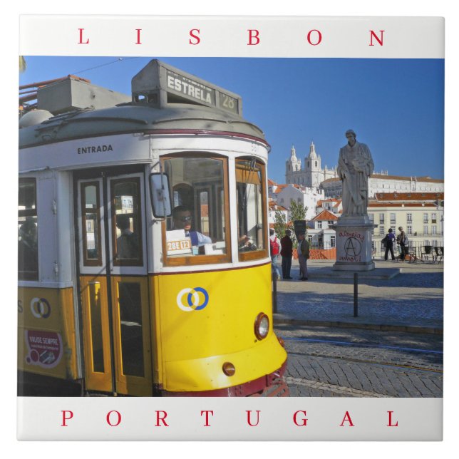 Azulejo de cerâmica de elétrico amarelo de Lisboa (Frente)