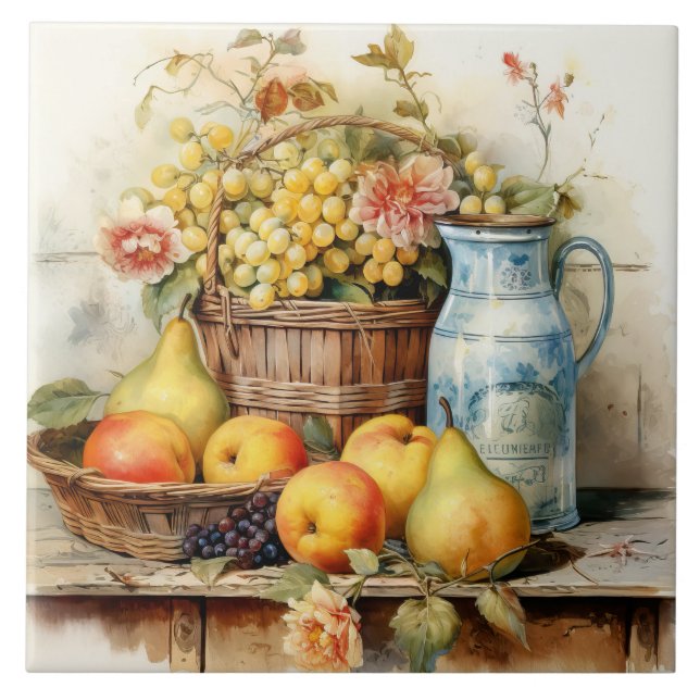 Azulejo de cerâmica de estilo antigo "Ainda viva" (Frente)