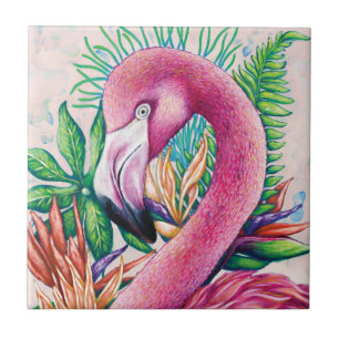 Azulejo de Cerâmica de Flamingo Rosa Tropical Fofo