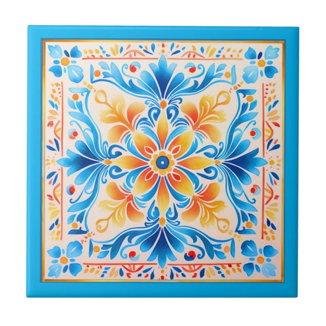 Azulejo de cerâmica de flores mexicanas (Frente)