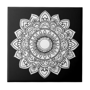 Azulejo de cerâmica de Mandala Black e White
