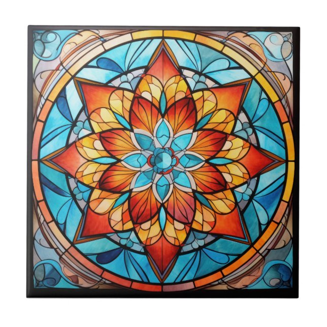 Azulejo de cerâmica de Mandala Blue e Orange (Frente)
