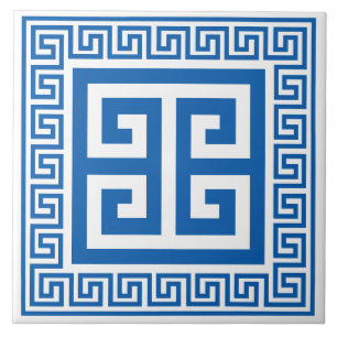 Azulejo De Cerâmica De Padrão Branco E Azul-Chave