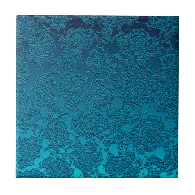 Azulejo de Cerâmica de Padrão Teal Azul Floral Mod (Frente)