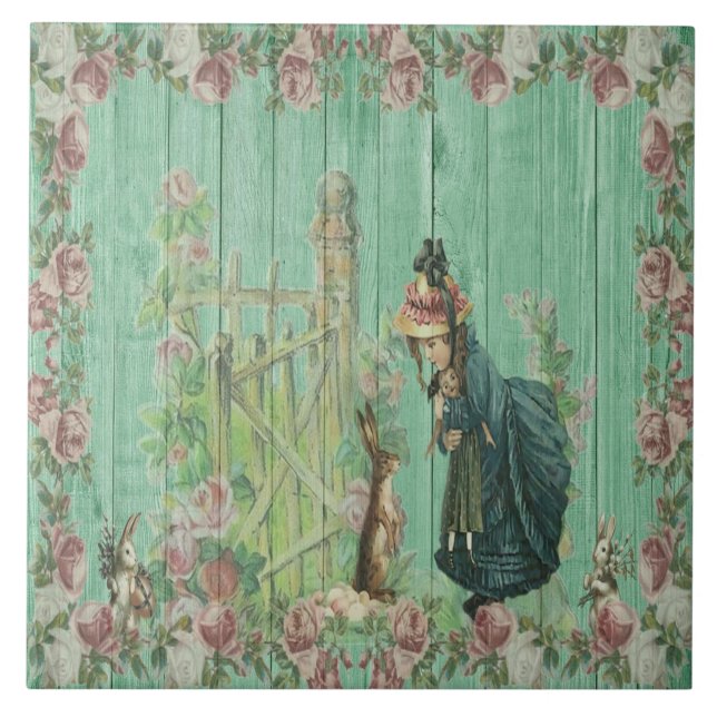 Azulejo de cerâmica de Páscoa antiga moída (Frente)