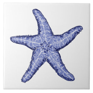 Azulejo de cerâmica de peixe-espada azul e branco