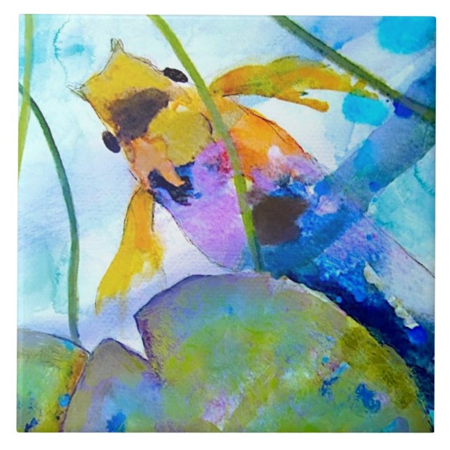 Azulejo de cerâmica de peixes dourados (6" quadrad (Frente)