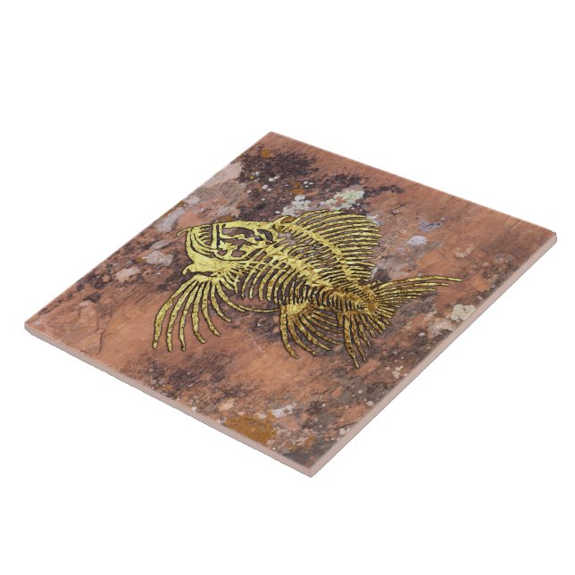 Azulejo de cerâmica de peixes fósseis (Lateral)