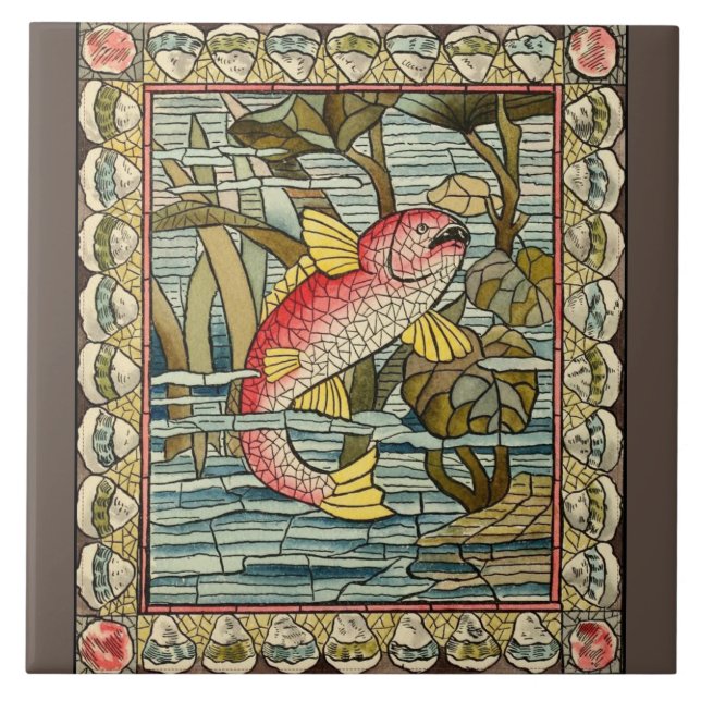 azulejo de cerâmica de peixes mosaicos (Frente)
