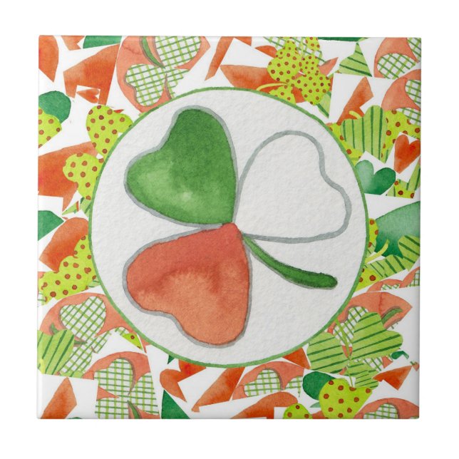 Azulejo de cerâmica de Shamrock, de cor laranja, v (Frente)