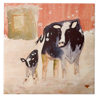 Azulejo de Cerâmica de Vaca Mãe e Bebê Fofo para C