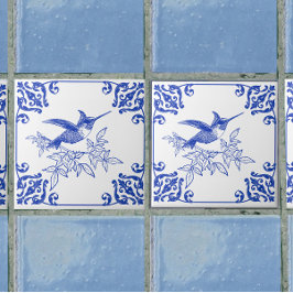Azulejo de Cerâmica Decoração Beija-flor Azul