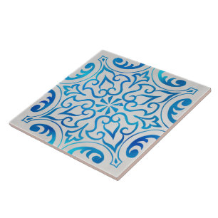 azulejo de cerâmica decorativa, de cor azul e bran