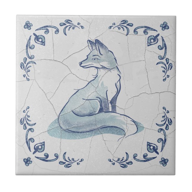 Azulejo de Cerâmica Delft Fox (Frente)
