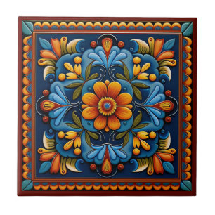 Azulejo de cerâmica do estilo huichol mexicano