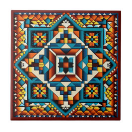 Azulejo de cerâmica do estilo huichol mexicano