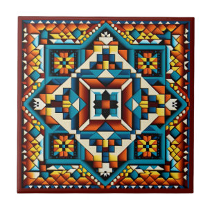 Azulejo de cerâmica do estilo huichol mexicano