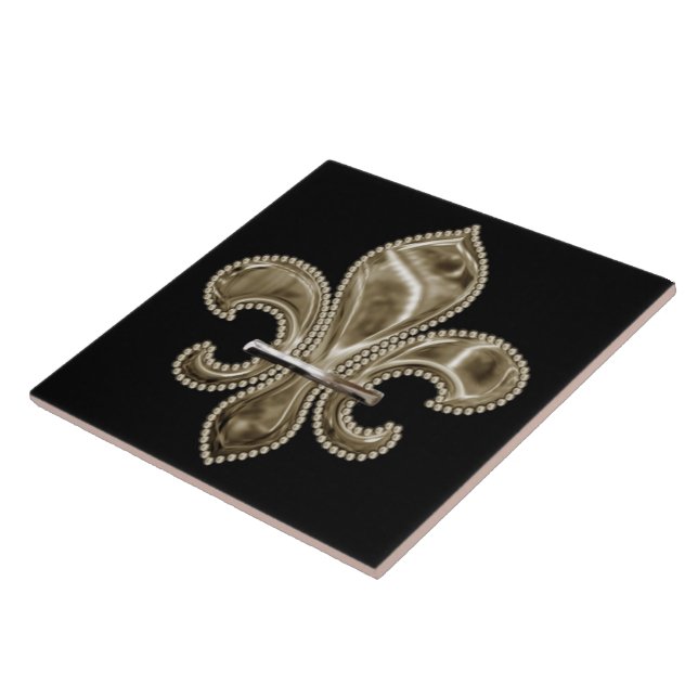 Azulejo de cerâmica Dourado Fleur de Lis Square, d (Lateral)