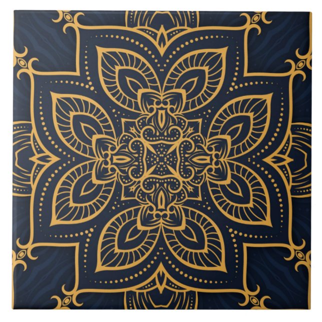 azulejo de cerâmica elegante preto de padrão azul (Frente)