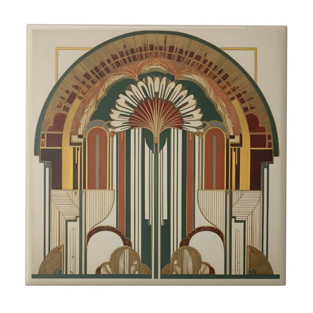Azulejo de Cerâmica em Estilo Art Déco com Leque (Frente)