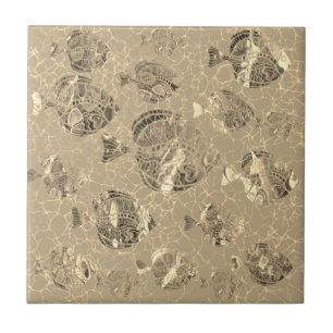 Azulejo de cerâmica Fishes Dourado