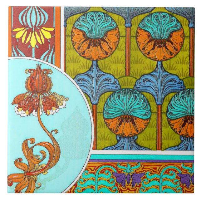 azulejo de cerâmica floral Art nouveau (Frente)