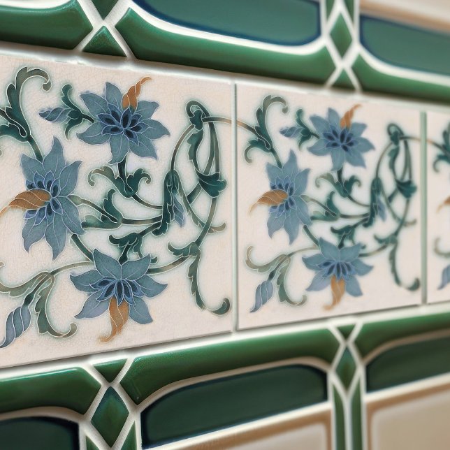 Azulejo de Cerâmica Floral Azul por Lewis F Day Pi (Criador carregado)