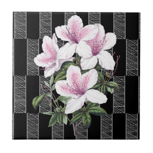 Azulejo de cerâmica floral branco preto