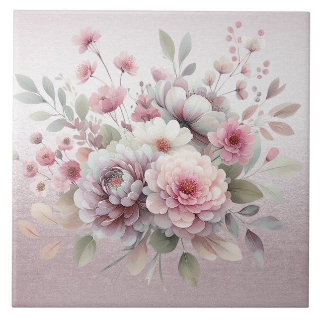 Azulejo de cerâmica floral branco-rosa moderno (Frente)