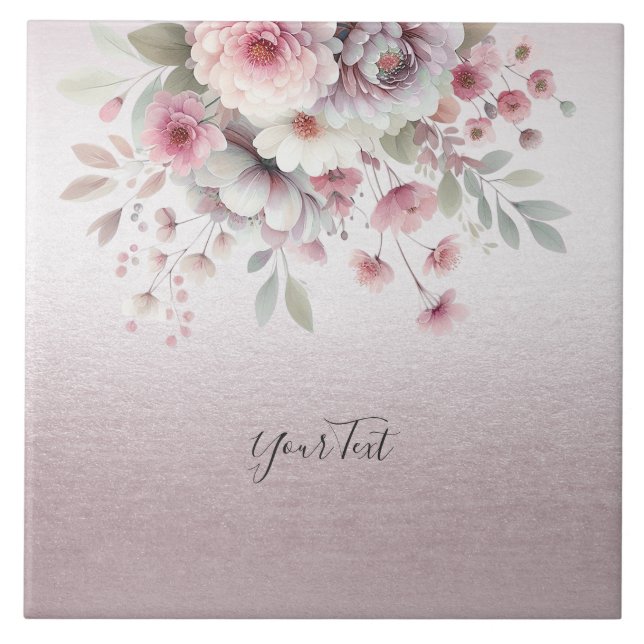 Azulejo de cerâmica floral branco-rosa moderno (Frente)