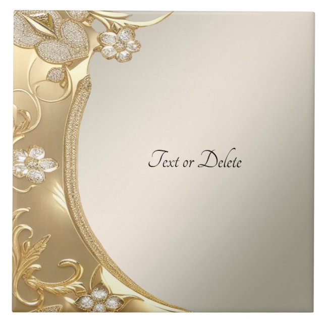 Azulejo de cerâmica floral de Ornamentado Dourado (Frente)