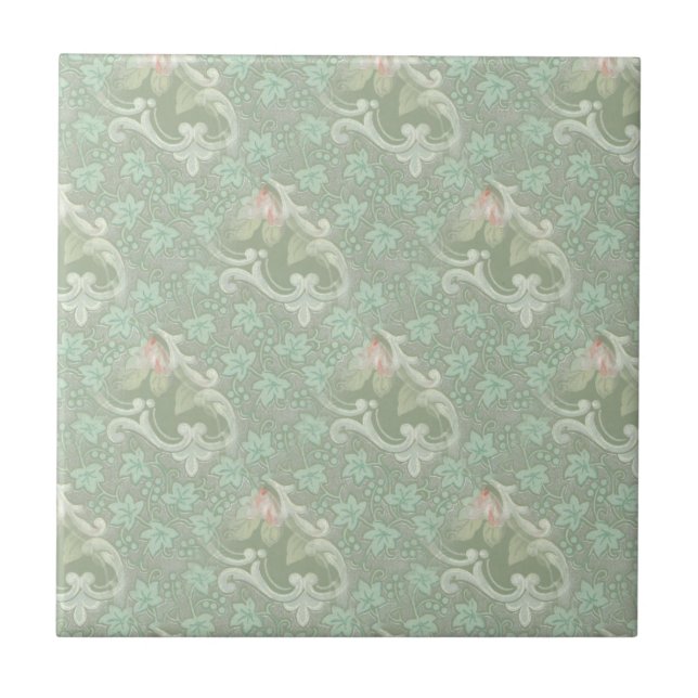Azulejo de cerâmica floral de Pastel verde-marinho (Frente)