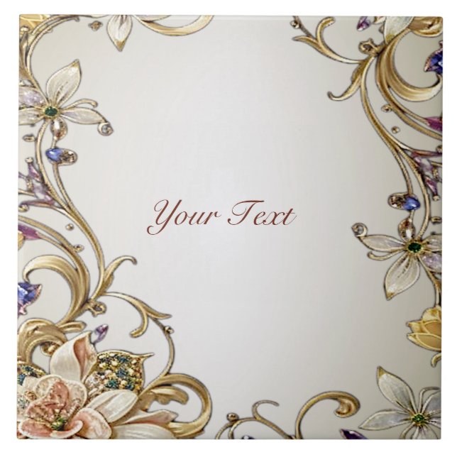 Azulejo de cerâmica floral Dourada branca (Frente)