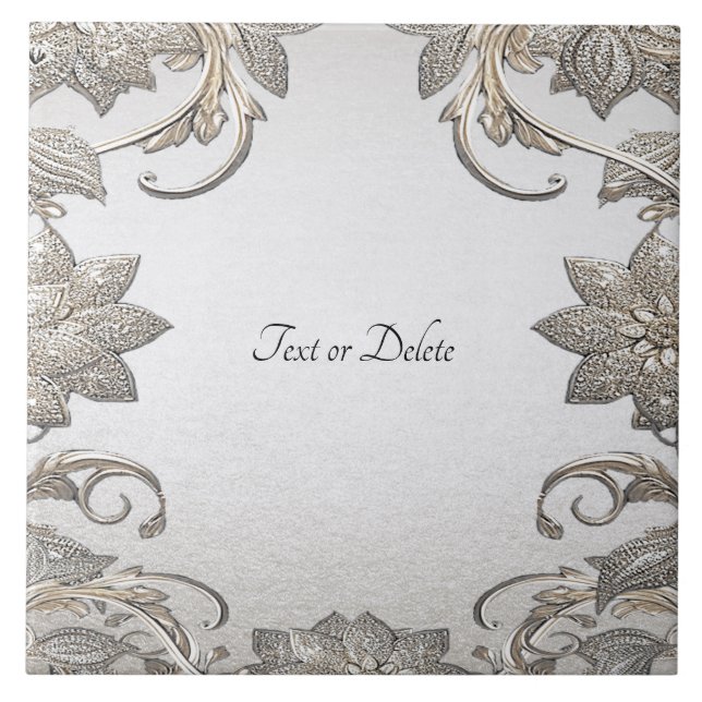 Azulejo De Cerâmica Floral Dourada Prata (Frente)