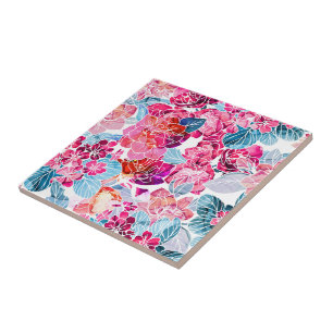 Azulejo De Cerâmica Floral Por Aquarela