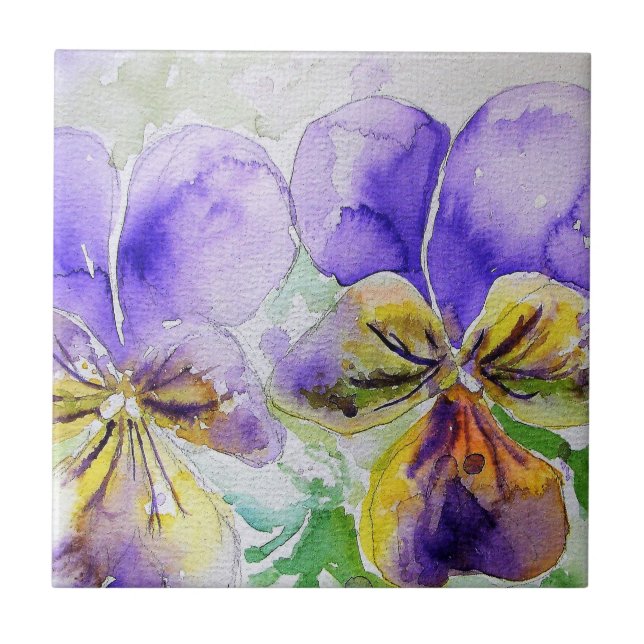 Azulejo de cerâmica floral roxo Viola Pansy (Frente)