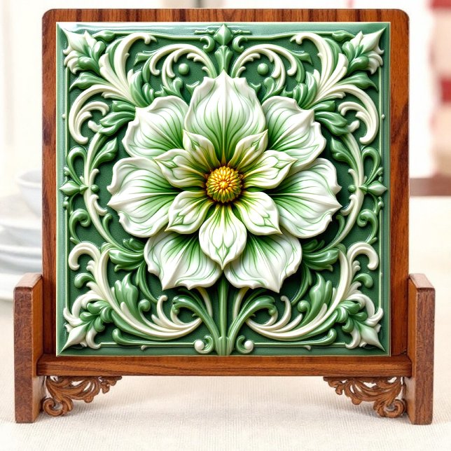 Azulejo de Cerâmica Floral Verde e Branco (Criador carregado)