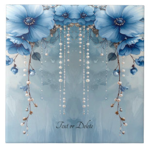 Azulejo de Cerâmica Flores Azuis e Pérolas