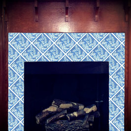 Azulejo de cerâmica, folhas azuis e brancas