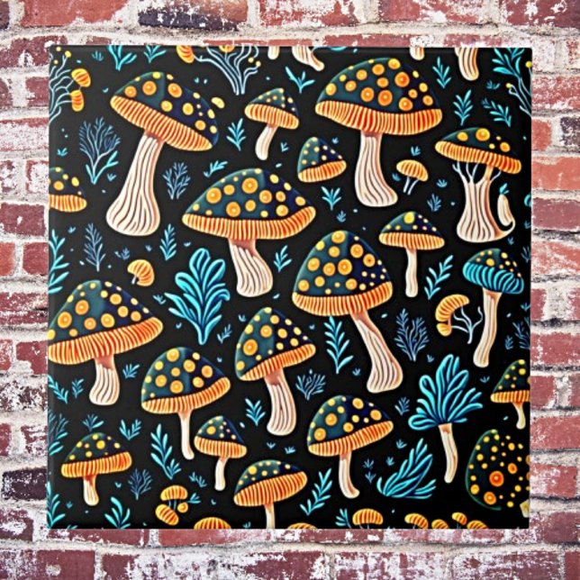 Azulejo de cerâmica Groovy Retro Mushroom (Criador carregado)