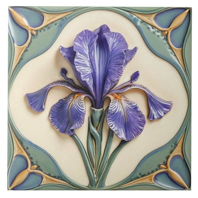 Azulejo de Cerâmica Íris no Estilo Arte Nova. (Frente)