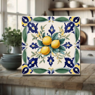Azulejo de Cerâmica Italiano Limão Branco Azul Ama